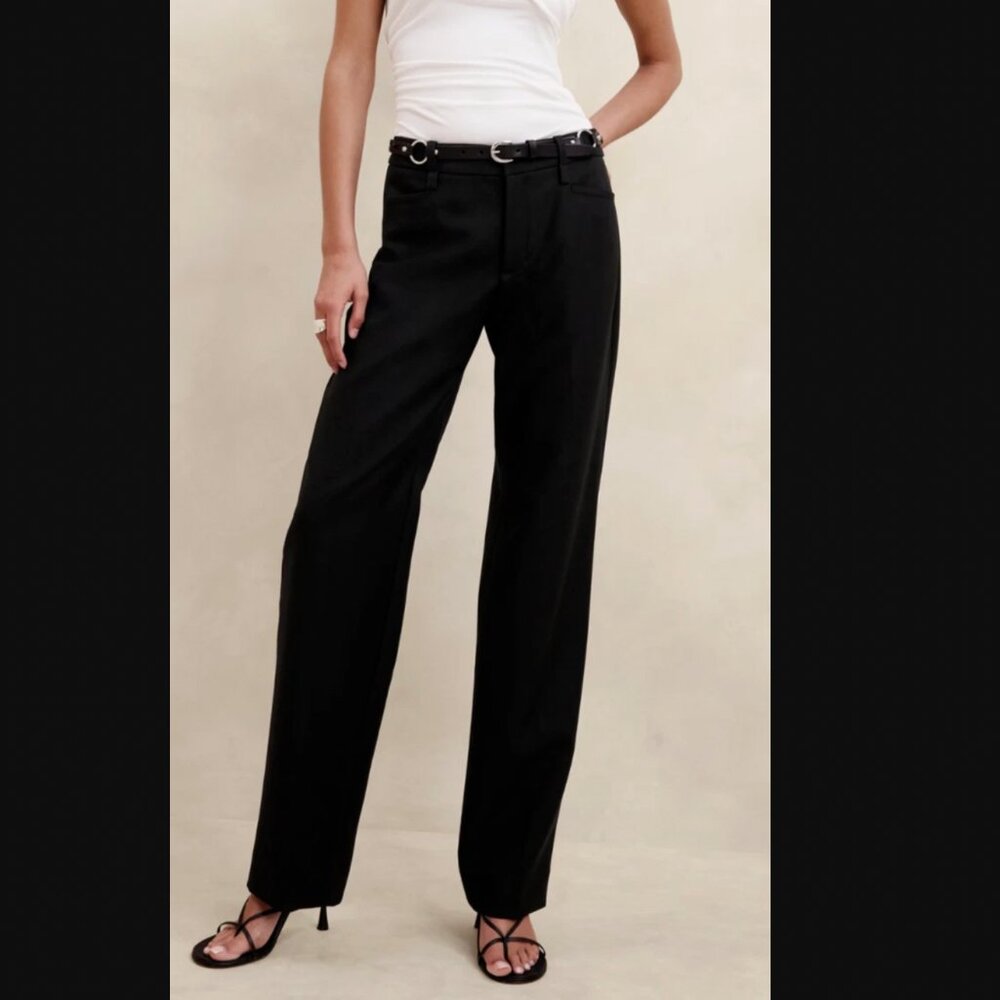 NWT Banana Republic Black Lido Straight Leg Italian Wool Trouser Pants MSRP$200